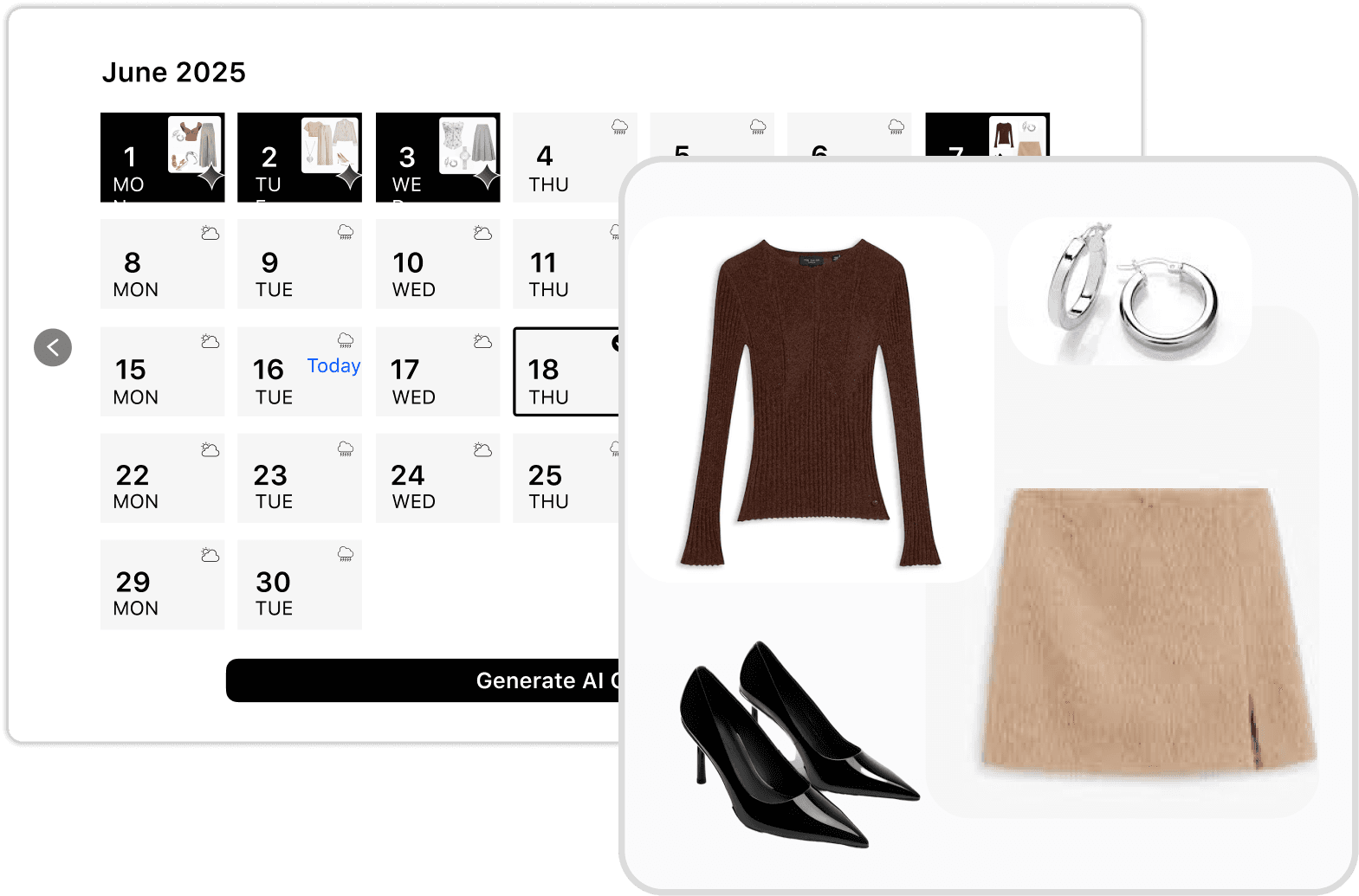 calendar and outfit preview